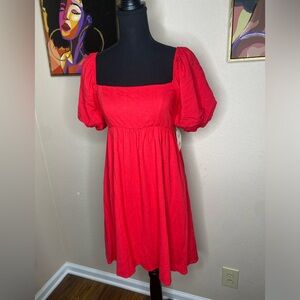 Altar’d State Red Balloon Sleeve Swing Dress Size Small